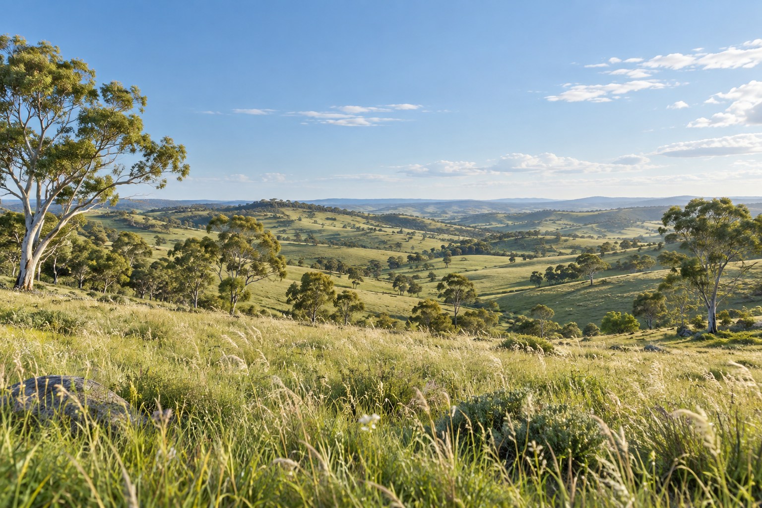 Open Australian grassland and eucalyptus landscape, concept imagery